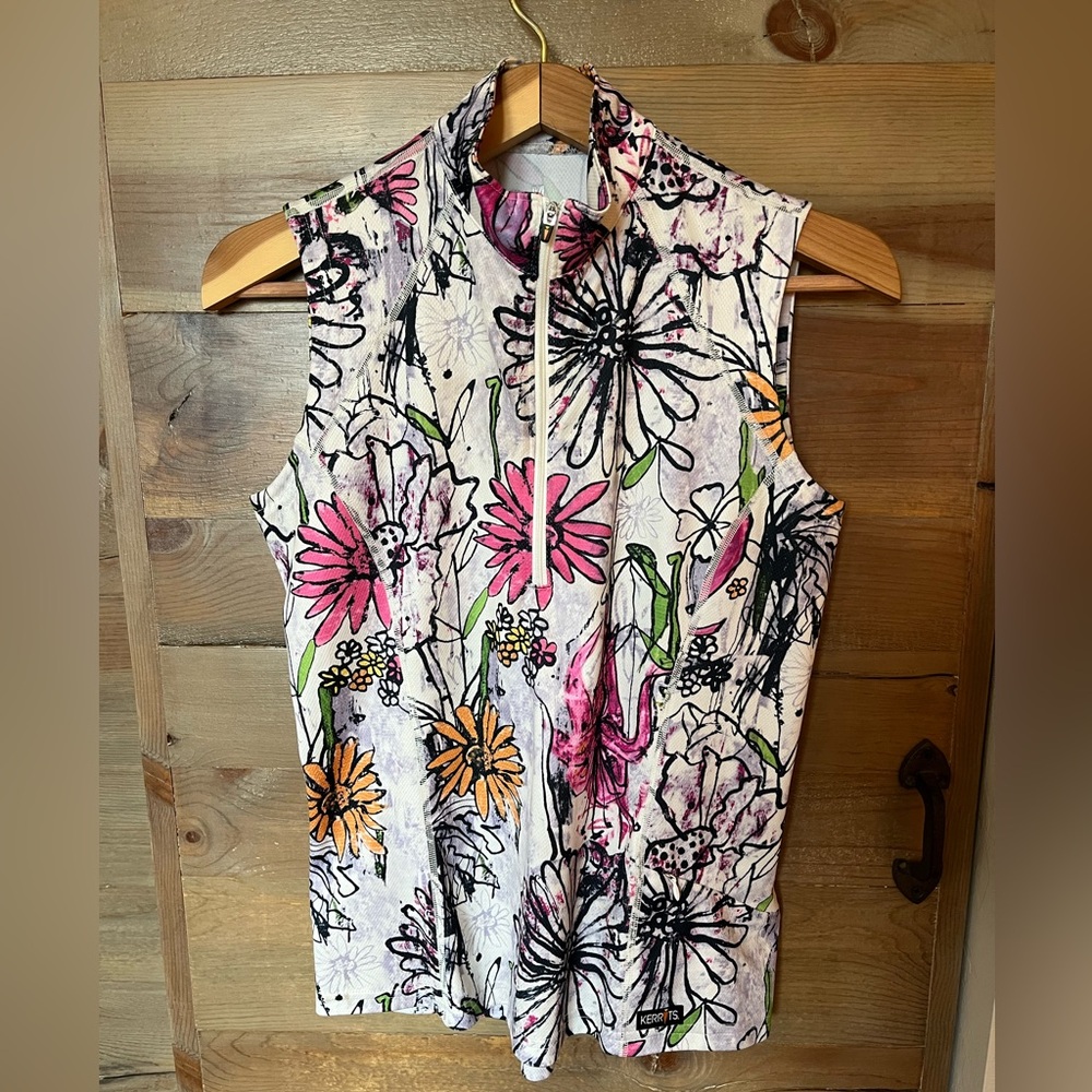 Kerrits Sleeveless Floral 1/4 Zip-Front Women’s Active Wear Top